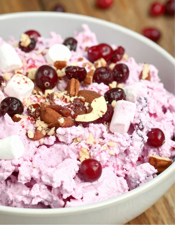 Easy Cranberry Fluff recipe with whipped cream and pineapple crushed