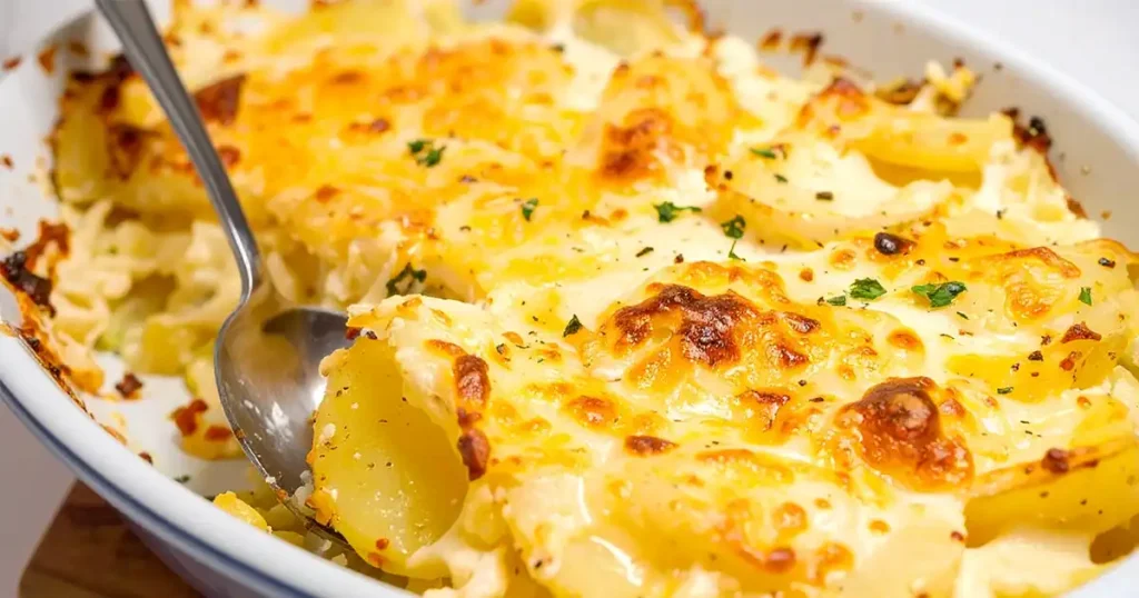 Creamy Potato Gratin Dauphinois with cream and cheese