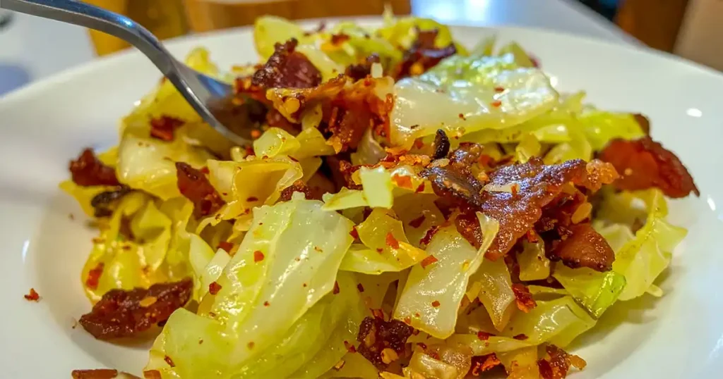 Southern Fried Cabbage with Bacon, crushed red pepper flakes
