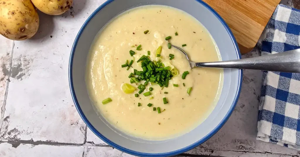 Potato Leek Soup, top with chopped chives
