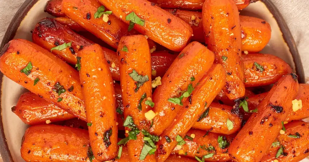 Roasted Baby Carrots with Cardamom & Ginger, Garnish with chopped herbs
