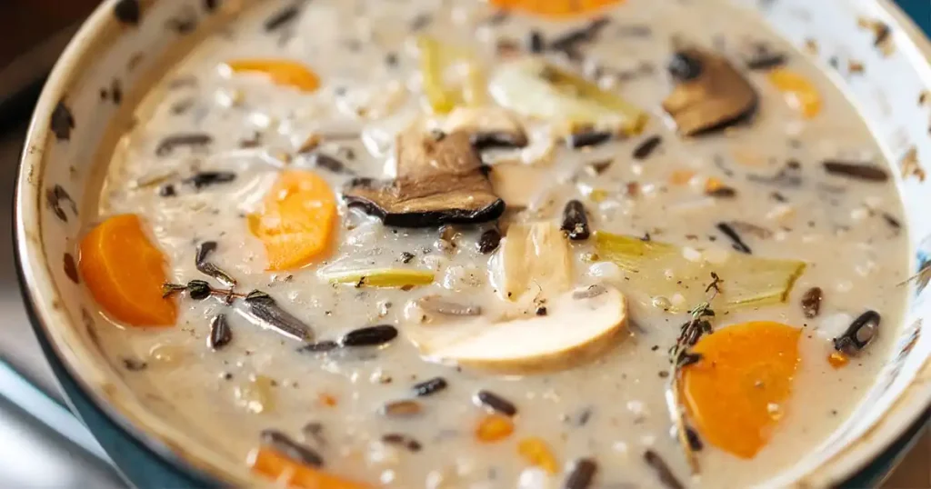 Creamy Wild Rice Soup with vegetables and mushrooms