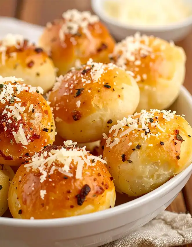 Easy parmesan bread bites top with grated cheese
