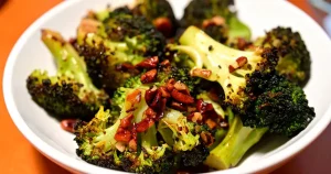 Roasted Broccoli florets, topped with chopped Pecans