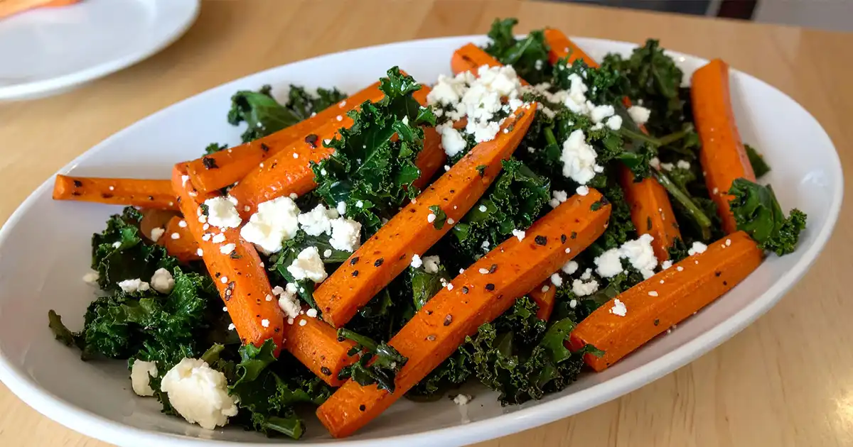 Roasted Carrots and Kale with Goat Cheese Crumbles