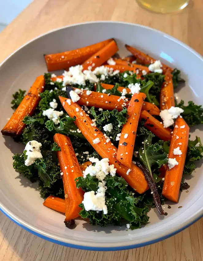 Simple roasted carrot and kale side dish