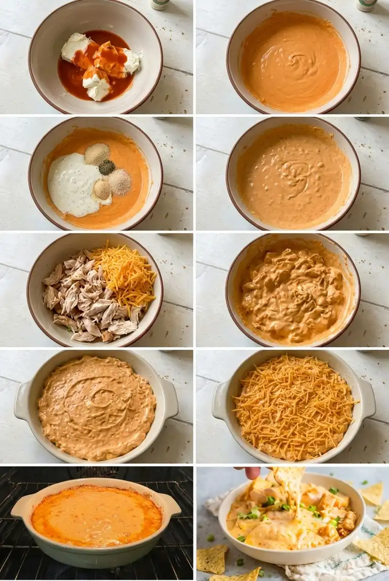 Making buffalo chicken dip in the oven