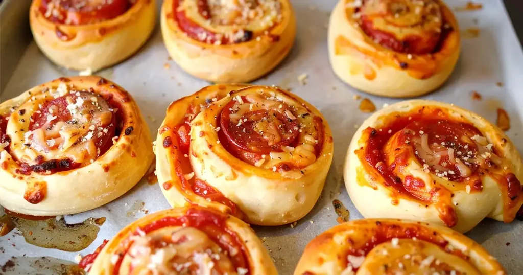 Baked pizza rolls with pepperoni and cheese