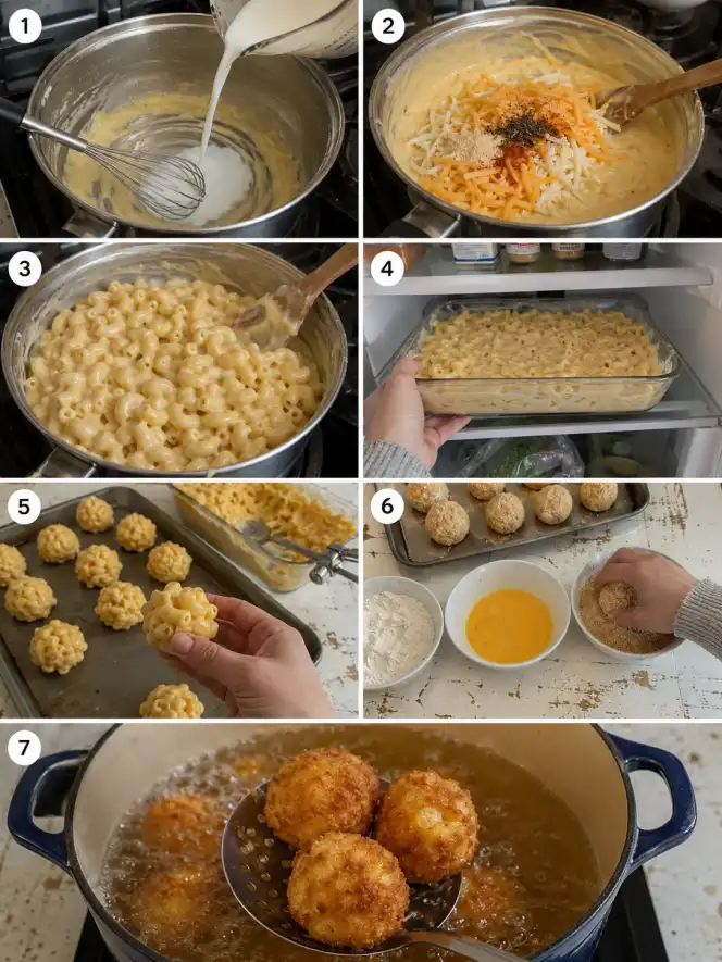 fried mac and cheese balls steps