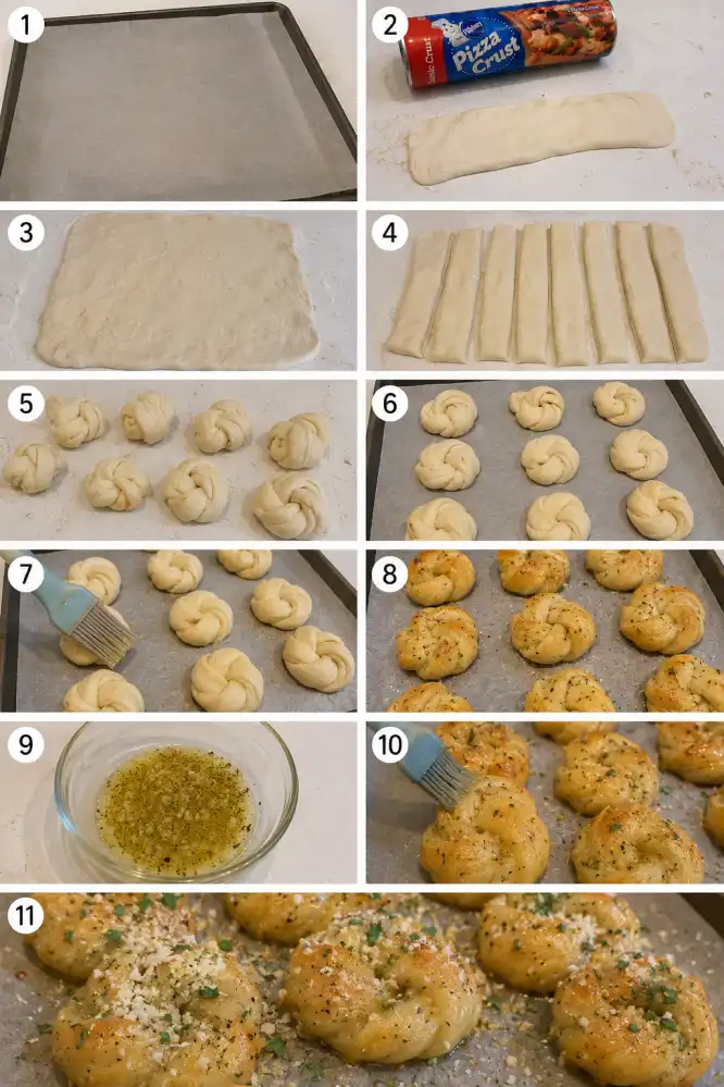 Garlic Parmesan knot step-by-step