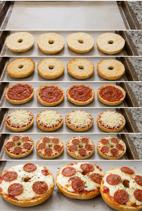 Pizza bagel step by step