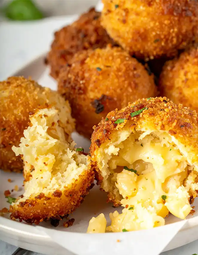 Fried balls with mac and cheese