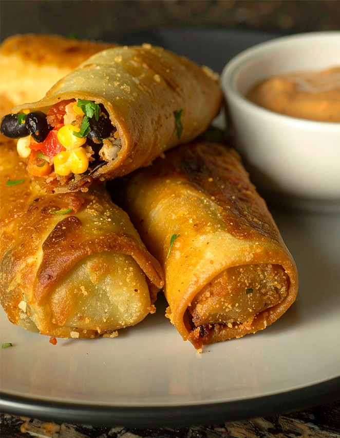 Southwest Egg Rolls with chicken, corn, and vegetable filling