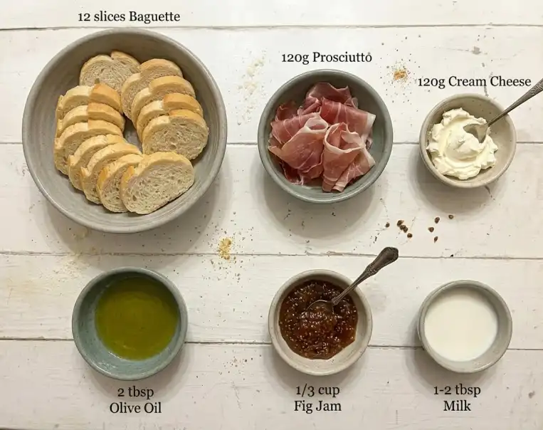 Ingredients for Prosciutto Crostini with Fig Jam