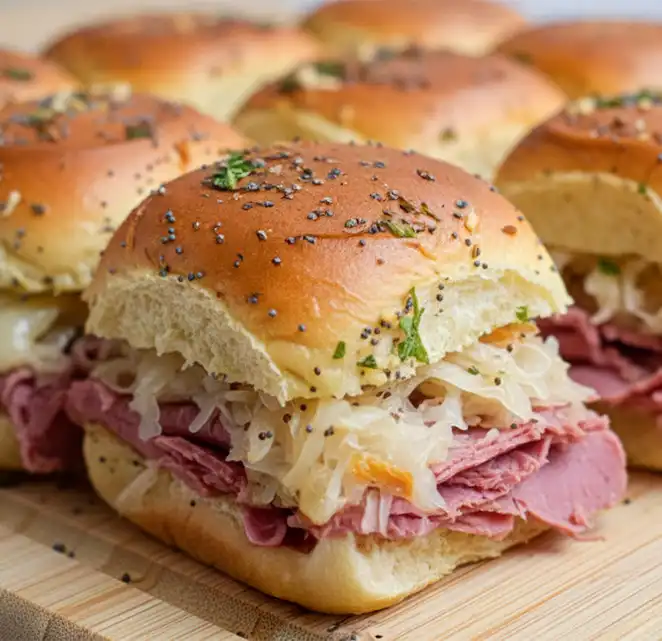 Easy reuben sliders with corned beef and pickled cabbage