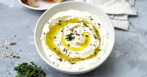Simple feta dip with olive oil and herbs