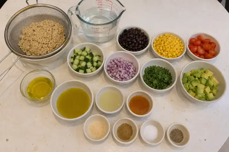 Mexican salad with quinoa ingredients