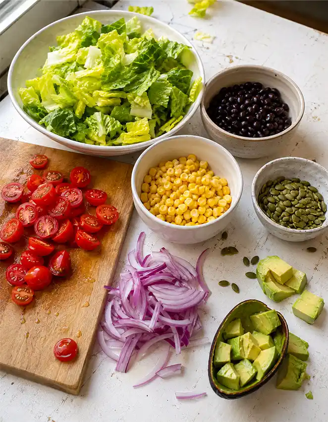 Easy ingredients of Mexican black bean salad