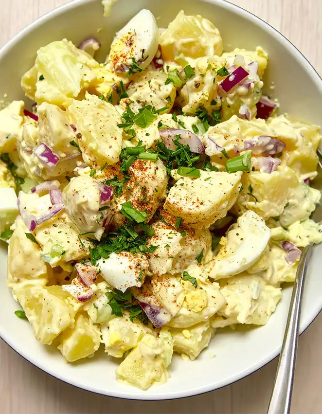 Classic potato salad with hard boiled eggs
