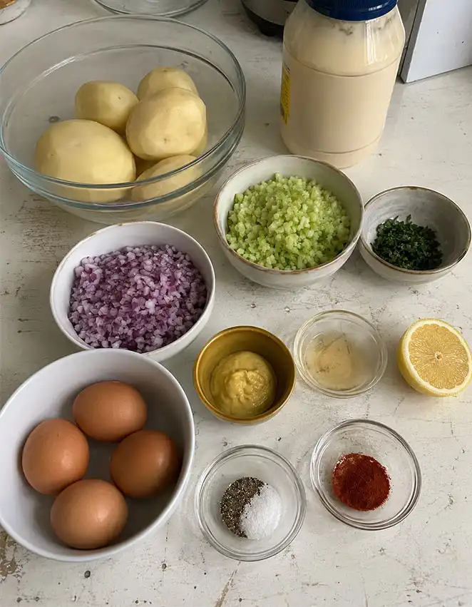 Potato salad with egg ingredients