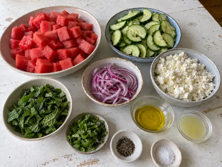 watermelon cucumber feta salad ingredients