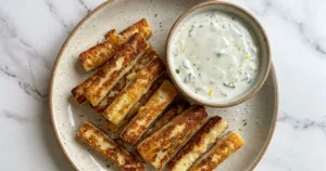 Baked Halloumi cheese Fries with dipping sauce