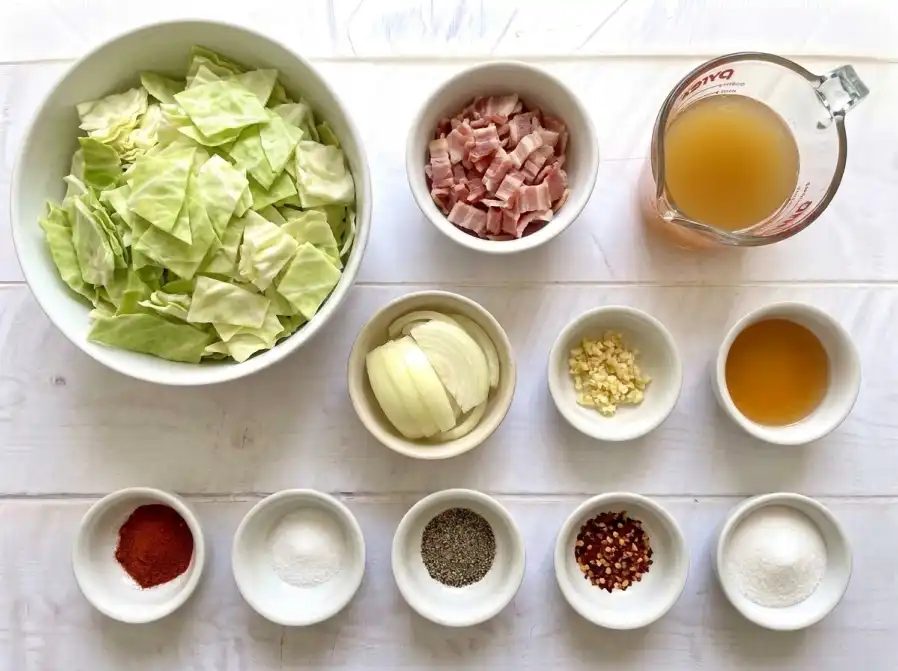 Smothered cabbage with bacon ingredients