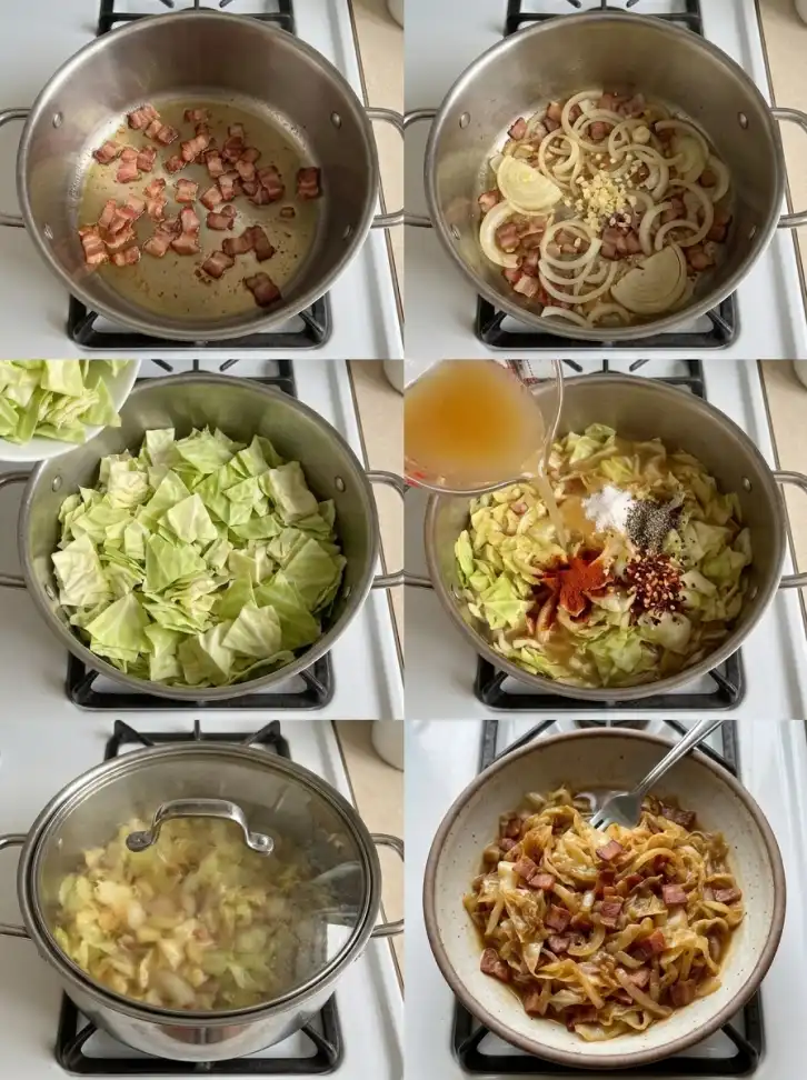 Smothered cabbage with bacon step by step
