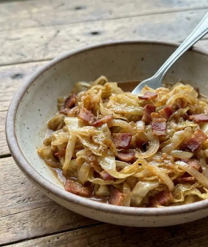 Southern Smothered cabbage with bacon