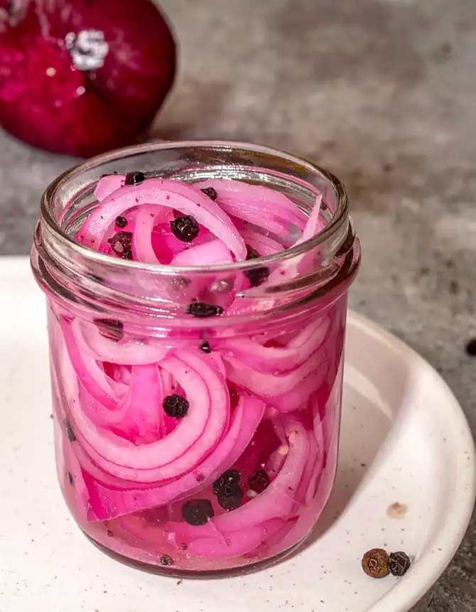 Pickled Red Onions in a jar