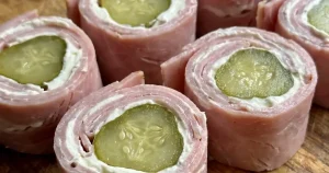 Ham pickle roll ups sliced