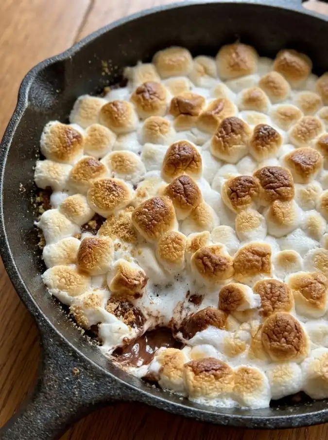 S'mores dip with mini puffed and golden brown marshmallows