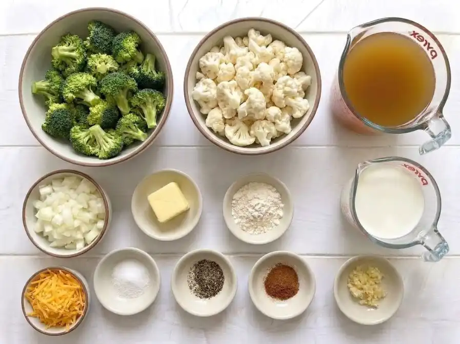 Broccoli Cauliflower cheese Soup ingredients