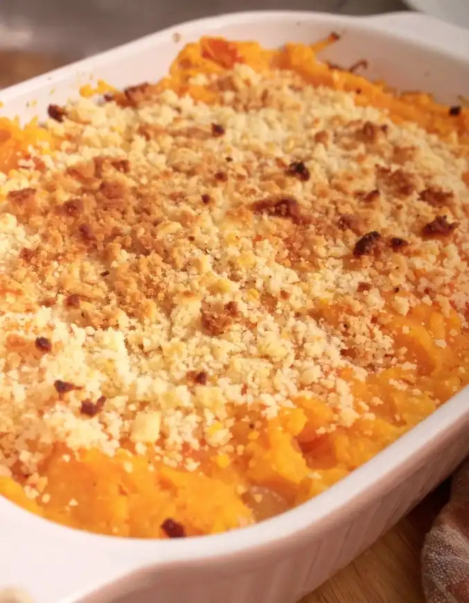 Cheesy Carrot Casserole with panko breadcrumbs