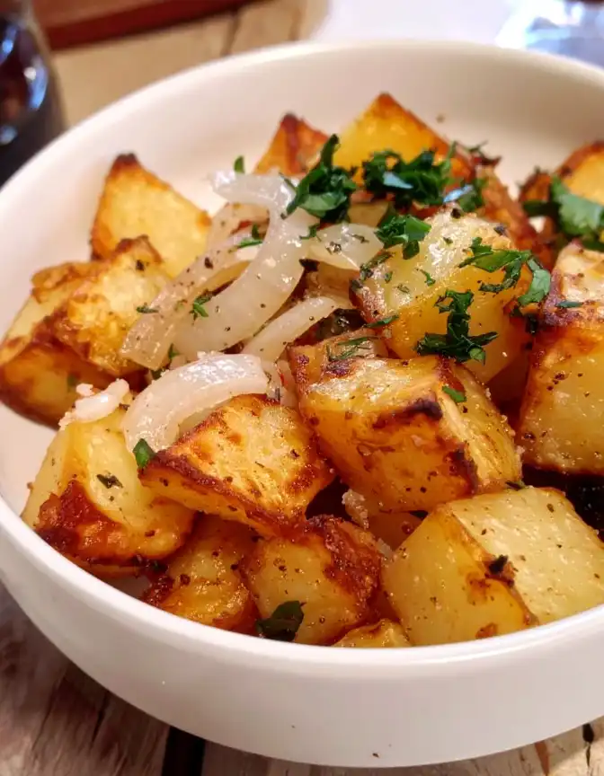 A bowl of Fried Potatoes and  Onions