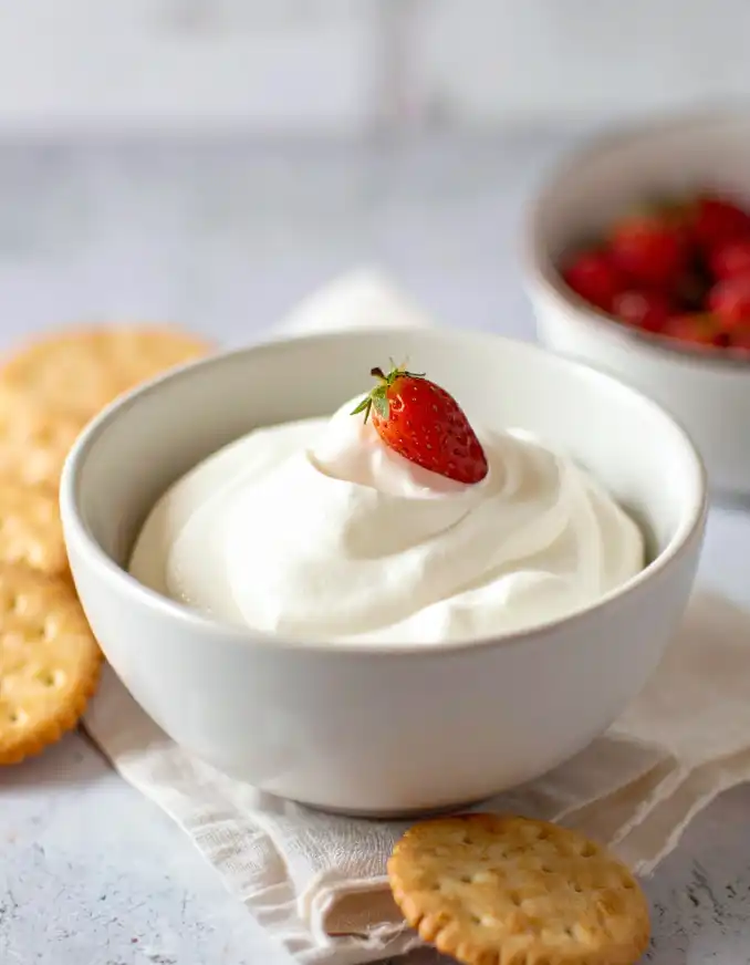 A bowl of Marshmallow fruit Dip 