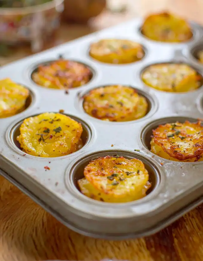 Crispy potato stacks made with muffin tins