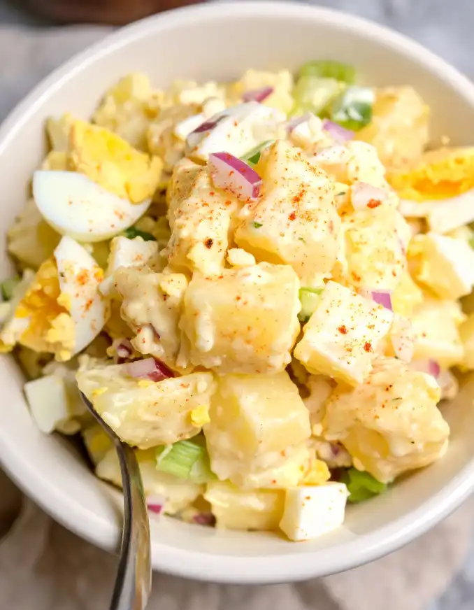 A plate of Southern Potato Salad with egg