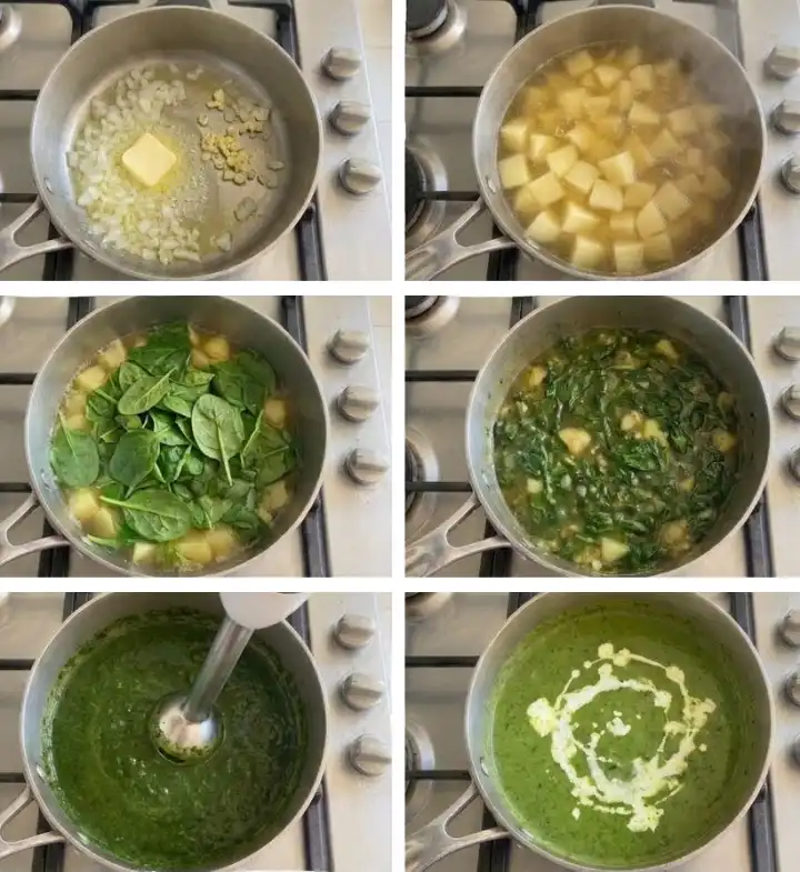 Spinach potato soup step by step