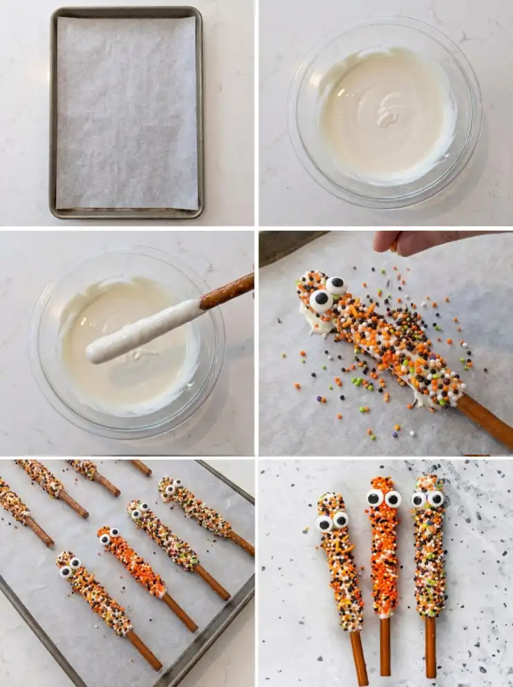 Halloween Pretzel rods step by step