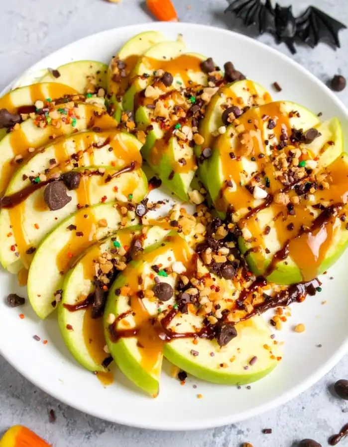 A plate of Caramel Apple Nachos