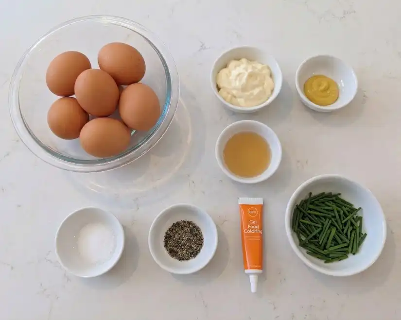 Pumpkin shaped Deviled Eggs ingredients