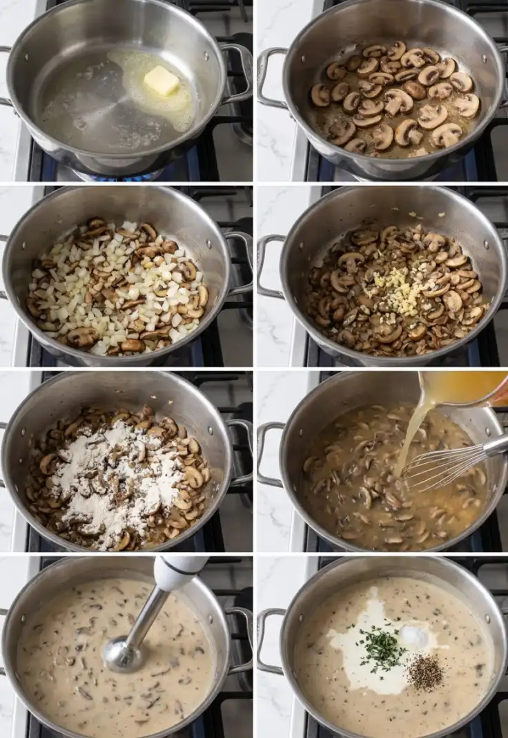 Creamy mushroom soup step by step