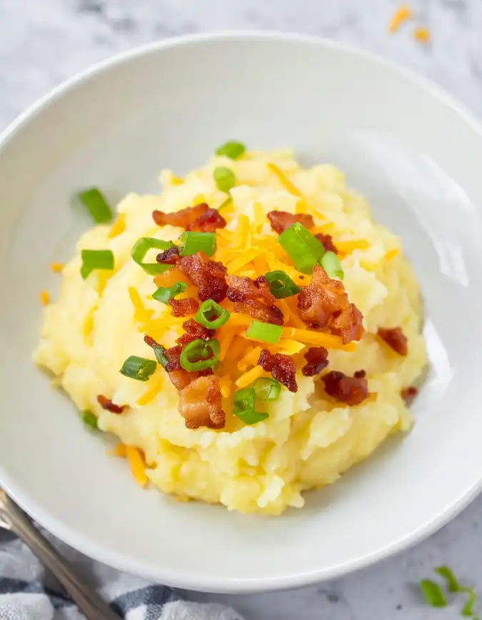 Loaded mashed potatoes on the plate
