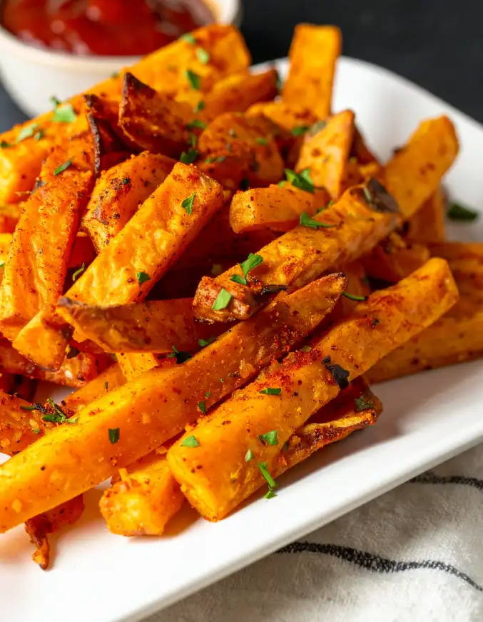Sweet Potato fries seasonings, sprinkled with chopped parsley