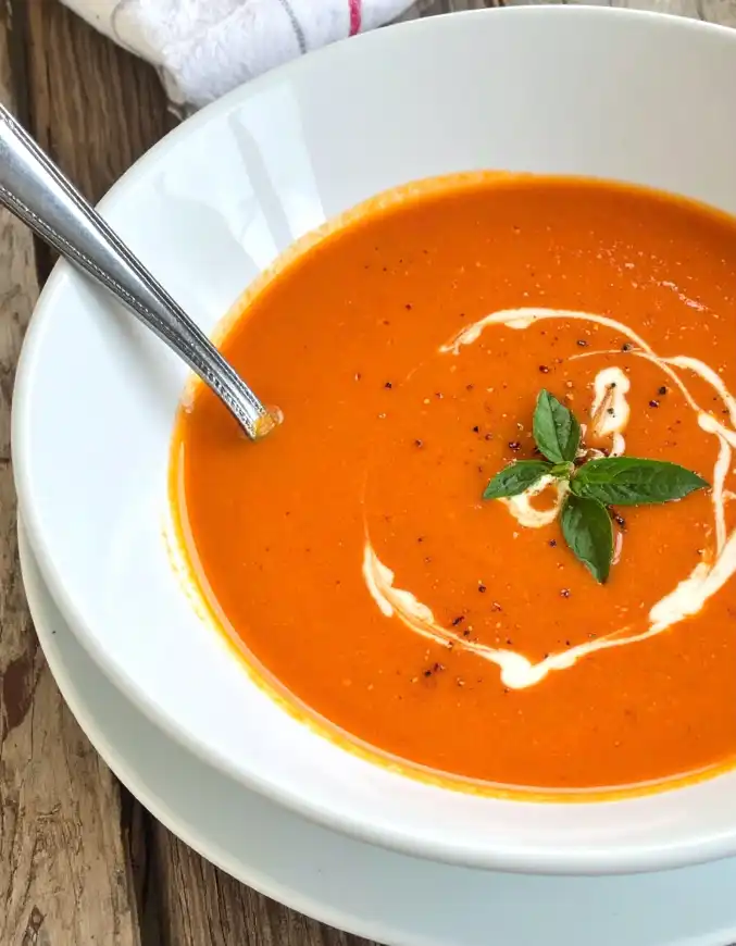 A bowl of creamy Tomato bisque Soup